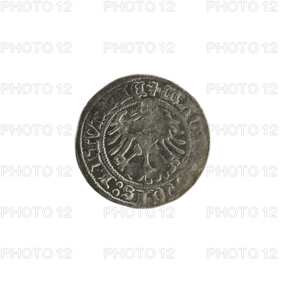 Lithuanian half-grosz, Sigismund I the Old (King of Poland; 1506–1548). Obverse: Pogon (Lithuanian