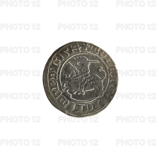 Lithuanian half-grosz, Sigismund I the Old (King of Poland; 1506–1548). Obverse: Pogon (Lithuanian