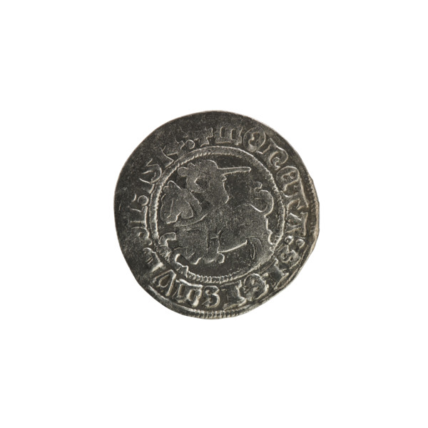 Lithuanian half-grosz, Sigismund I the Old (King of Poland; 1506–1548). Obverse: Pogon (Lithuanian