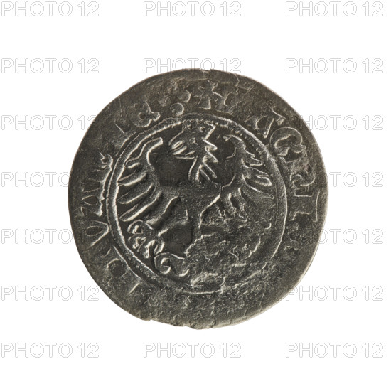 Lithuanian half-grosz, Sigismund I the Old (king of Poland; 1506–1548). Obverse: Pogon (Vytis)