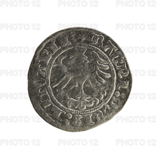 Lithuanian half-grosz, Sigismund I the Old (King of Poland; 1506–1548). Obverse: Pogon (Lithuanian