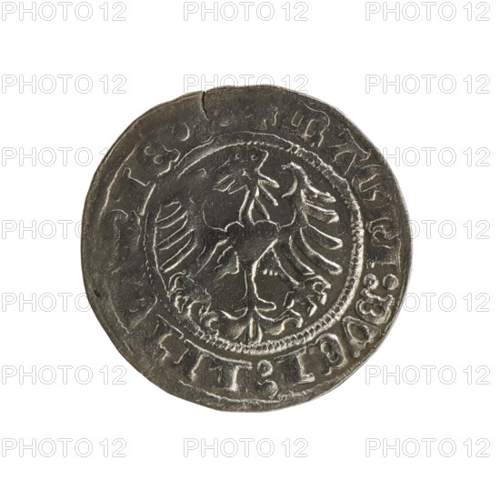 Lithuanian half-grosz, Sigismund I the Old (king of Poland; 1506–1548). Obverse: Pogon (Pursuer)