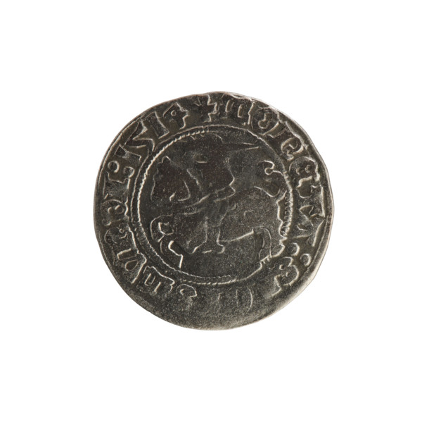 Lithuanian half-grosz, Sigismund I the Old (King of Poland; 1506–1548). Obverse: Pogon (coat of