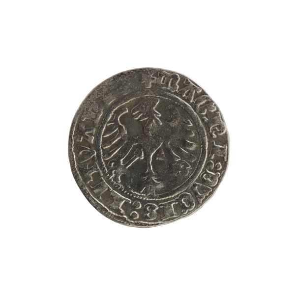 Lithuanian half-grosz, Sigismund I the Old (King of Poland; 1506–1548). Obverse: Pogon (mounted
