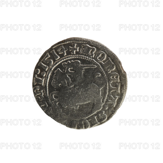 Lithuanian half-grosz, Sigismund I the Old (King of Poland; 1506–1548). Obverse: Pogon (Lithuanian