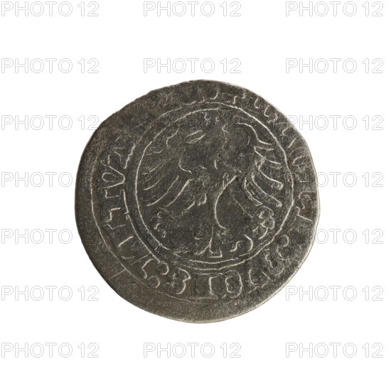 Lithuanian half-grosz, Sigismund I the Old (King of Poland; 1506–1548). Obverse: Pogon (Lithuanian