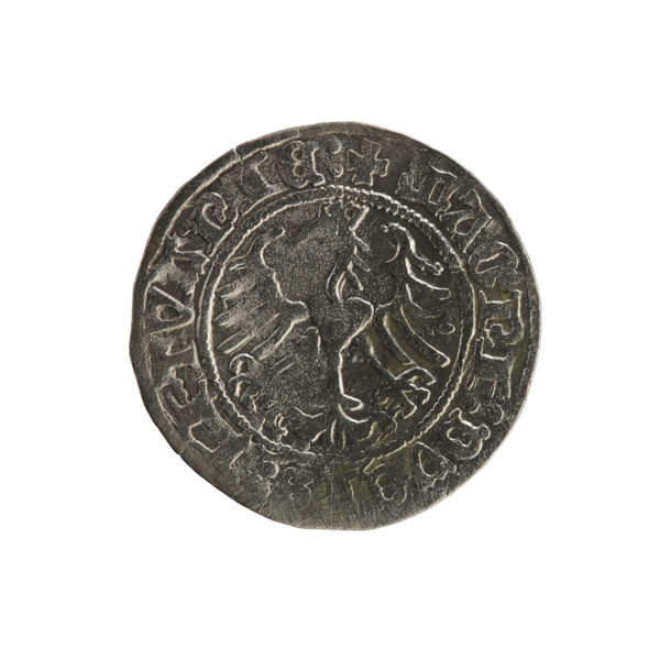 Lithuanian half-grosz, Sigismund I the Old (King of Poland; 1506–1548). Obverse: Pogon (Lithuanian