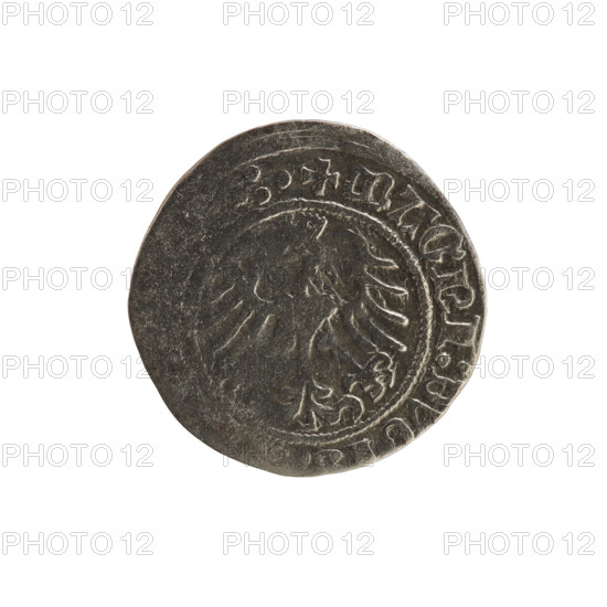 Lithuanian half-grosz, Sigismund I the Old (King of Poland; 1506–1548). Obverse: Pogon (Lithuanian
