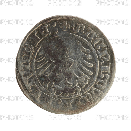 Lithuanian half-grosz, Sigismund I the Old (King of Poland; 1506–1548). Obverse: Pogon (Lithuanian
