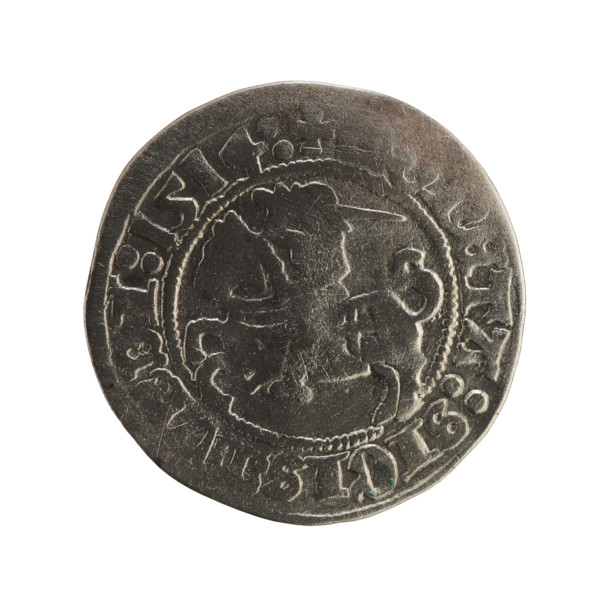 Lithuanian half-grosz, Sigismund I the Old (King of Poland; 1506–1548). Obverse: Pogon (Lithuanian