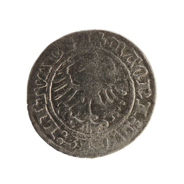 Lithuanian half-grosz, Sigismund I the Old (King of Poland; 1506–1548). Obverse: Pogon (Lithuanian