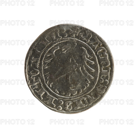 Lithuanian half-grosz, Sigismund I the Old (King of Poland; 1506–1548). Obverse: Pogon (Lithuanian