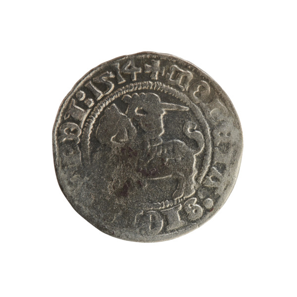 Lithuanian half-grosz, Sigismund I the Old (King of Poland; 1506–1548). Obverse: Pogon (Lithuanian