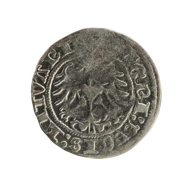 Lithuanian half-grosz, Sigismund I the Old (King of Poland; 1506–1548). Obverse: Pogon (Lithuanian