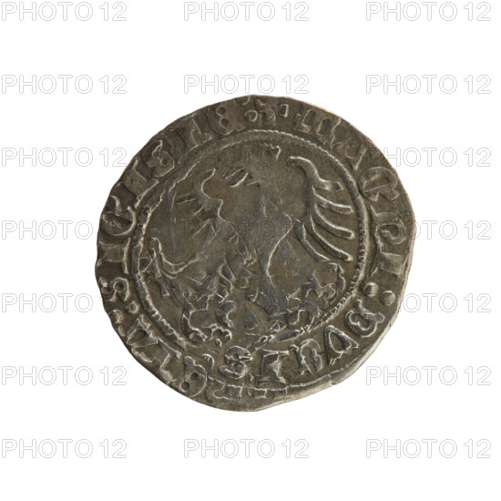 Lithuanian half-grosz, Sigismund I the Old (King of Poland; 1506–1548). Obverse: Pogon (coat of