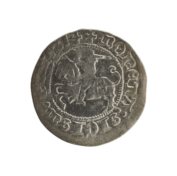 Lithuanian half-grosz, Sigismund I the Old (King of Poland; 1506–1548). Obverse: Pogon (Lithuanian