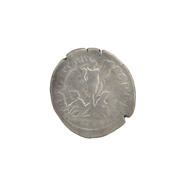 Denarius of Commodus (161–192 CE). Obverse: Head of Commodus in a laurel wreath facing right,