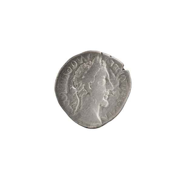 Denarius of Commodus (reigned 177–192). Obverse: Head of Commodus in a laurel wreath facing right;