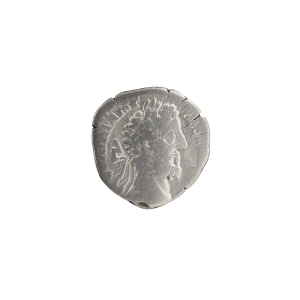 Denarius of Commodus (161–192; Roman emperor 177–192). Obverse: Head of Commodus in a laurel wreath