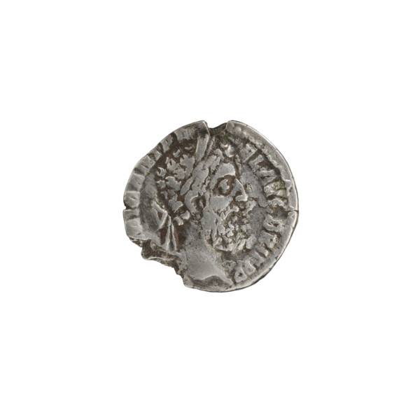 Denarius of Commodus (reign 177–192). Obverse: Head of Commodus in a laurel wreath facing right,