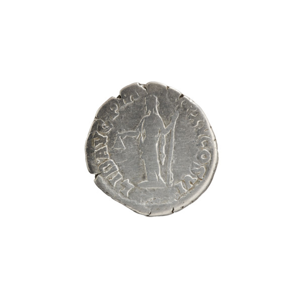 Denarius of Commodus (reigned 177–192 AD). Obverse: head of Commodus in laurel wreath facing right,