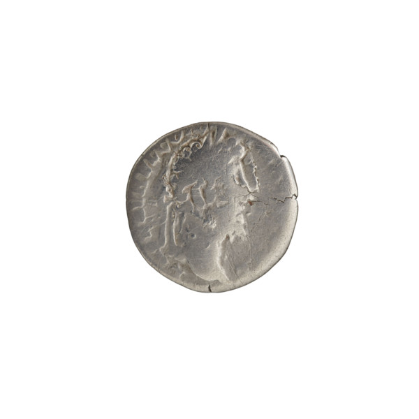 Denarius of Commodus (reigned 177–192 CE). Obverse: Head of Commodus in laurel wreath facing right,