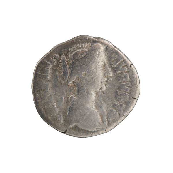 Denarius; obverse: draped bust of Crispina facing right, legend CRISPINA AVGVSTA; reverse: Juno