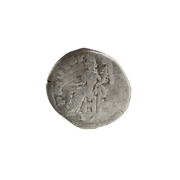 Denarius depicting Pax (personification) holding a cornucopia; attributes include a twig. Obverse: