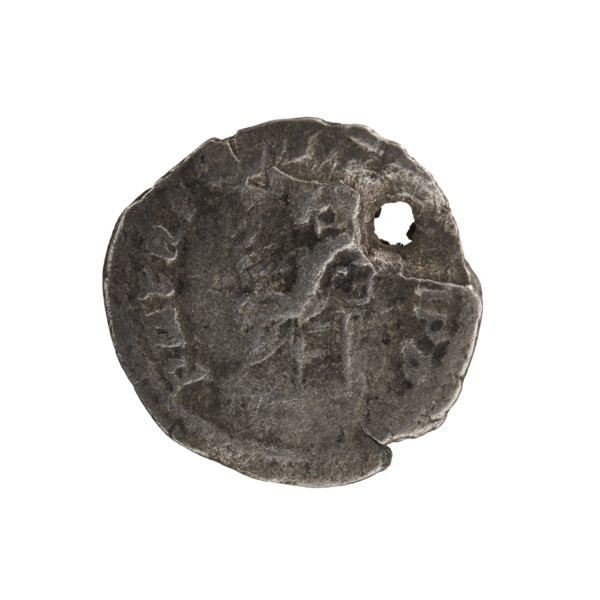 Denarius (with hole), Caracalla (188–217; Roman emperor 198–217). Obv.: AN·VSAVGGERM — Head of