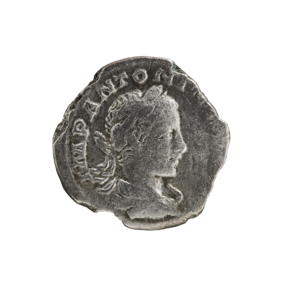 Denarius of Elagabalus (reigned 218–222). Obverse: Bust of Elagabalus with laurel wreath and