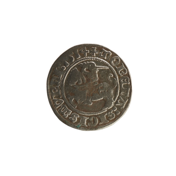 Lithuanian half-grosz, Sigismund I the Old (King of Poland; 1506–1548). Obverse: Pogon (Lithuanian