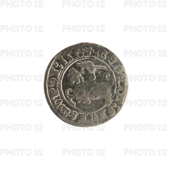 Lithuanian half-grosz, Sigismund I the Old (King of Poland; 1506–1548), 1514. Obverse: Pogon