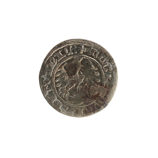 Lithuanian half-grosz, Sigismund I the Old (King of Poland; 1506–1548). Obverse: Pogon (Lithuanian