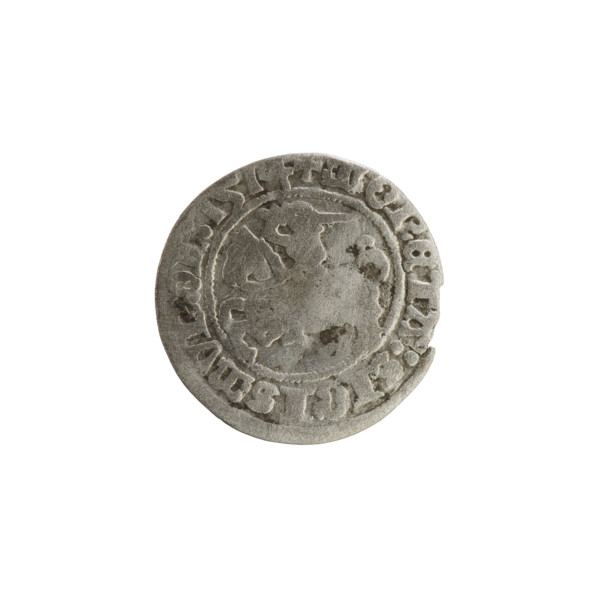 Lithuanian half-grosz, Sigismund I the Old (King of Poland; 1506–1548). Obverse: Pogon (Lithuanian