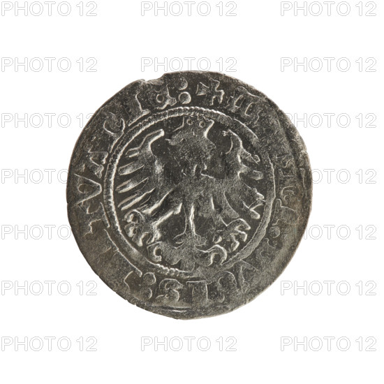 Lithuanian half-grosz, Sigismund I the Old (King of Poland; 1506–1548). Obverse: Pogon (Lithuanian