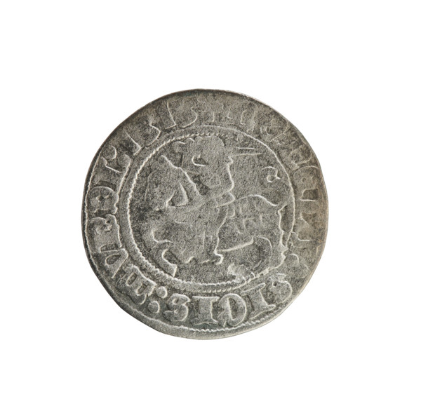 Lithuanian half-grosz, Sigismund I the Old (King of Poland; 1506–1548). Obverse: Pogon (Lithuanian