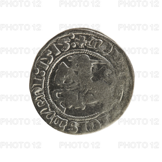 Lithuanian half-grosz, Sigismund I the Old (King of Poland; 1506–1548). Obverse: Pogon (Lithuanian