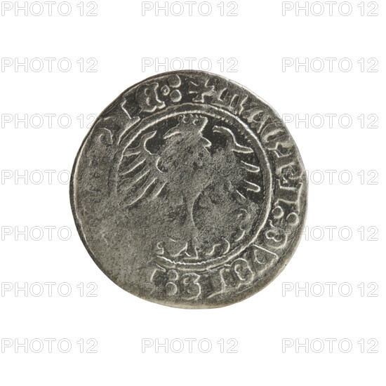 Lithuanian half-grosz, Sigismund I the Old (King of Poland; 1506–1548). Obverse: Pogon (Lithuanian