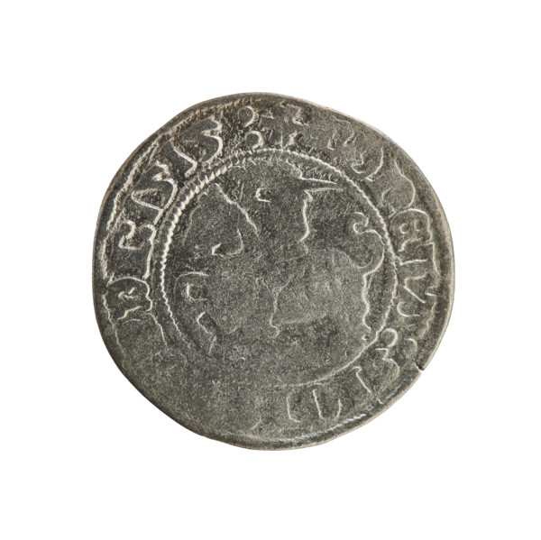 Lithuanian half-grosz, Sigismund I the Old (King of Poland; 1506–1548). Obverse: Pogon (Lithuanian