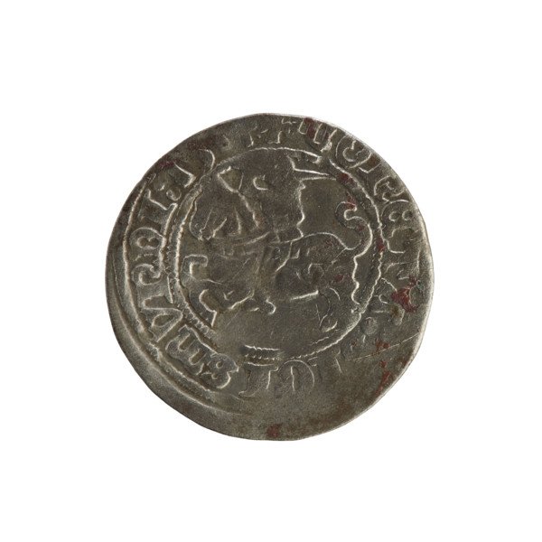 Lithuanian half-grosz, Sigismund I the Old (King of Poland; 1506–1548). Obverse: Pogon (Lithuanian