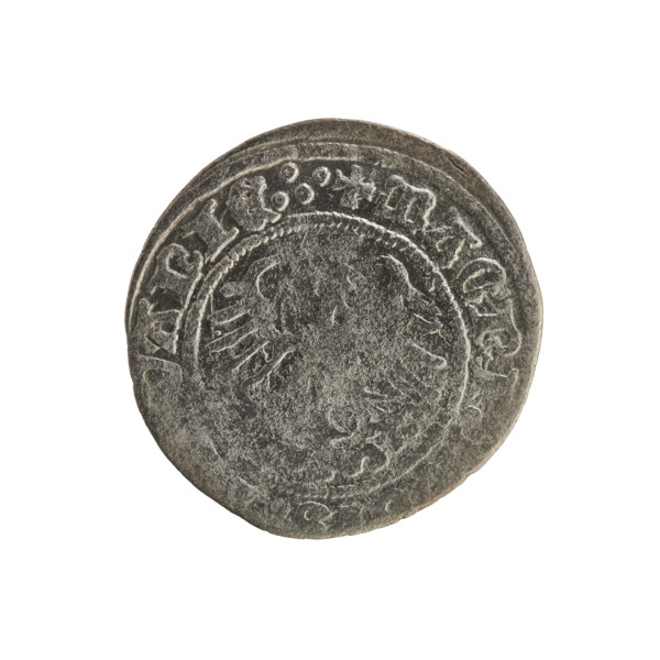 Lithuanian half-grosz, Sigismund I the Old (King of Poland; 1506–1548). Obverse: Pogon (Lithuanian