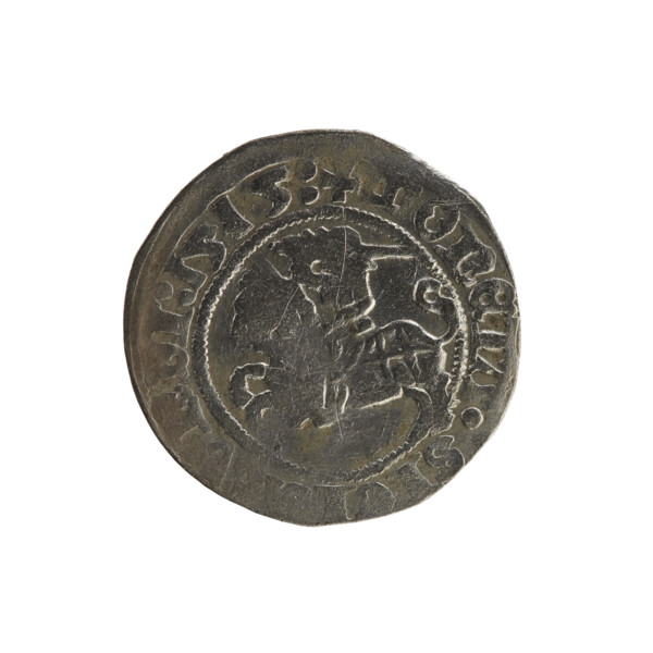 Lithuanian half-grosz, Sigismund I the Old (King of Poland; 1506–1548). Obverse: Pogon (Lithuanian