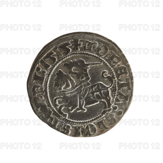 Lithuanian half-grosz, Sigismund I the Old (King of Poland; 1506–1548). Obverse: Pogon (Lithuanian