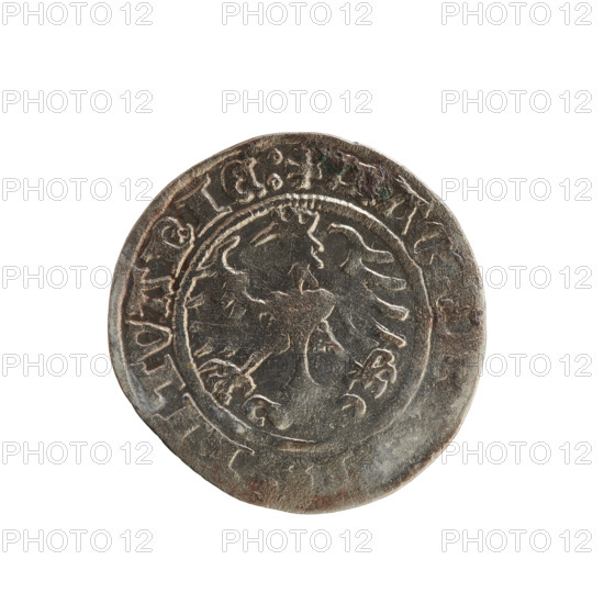 Lithuanian half-grosz, Sigismund I the Old (King of Poland; 1506–1548). Obverse: Pogon (Lithuanian