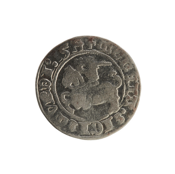Lithuanian half-grosz, Sigismund I the Old (King of Poland; 1506–1548). Obverse: Pogon (Lithuanian