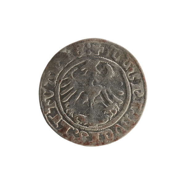 Lithuanian half-grosz, Sigismund I the Old (King of Poland; 1506–1548). Obverse: Pogon (Lithuanian