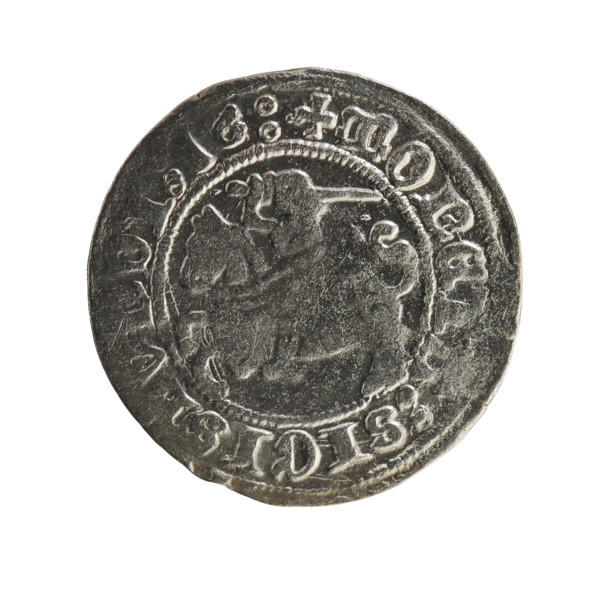 Lithuanian half-grosz, Sigismund I the Old (King of Poland; 1506–1548), 1516. Obverse: Pogon