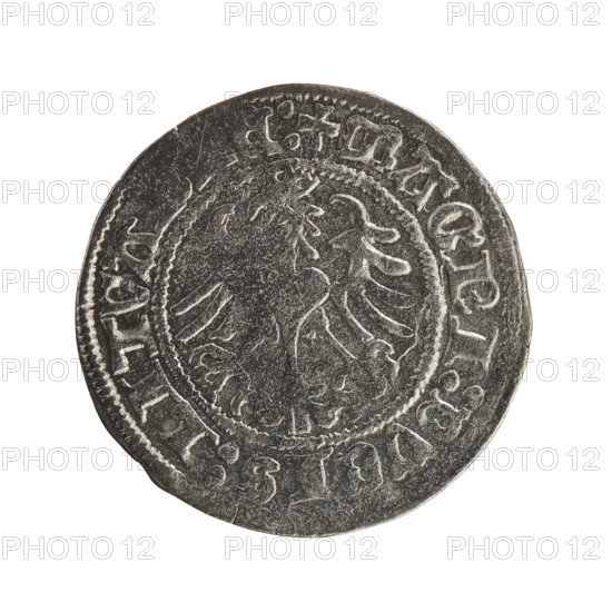 Lithuanian half-grosz, Sigismund I the Old (King of Poland; 1506–1548). Obverse: Pogon (Lithuanian