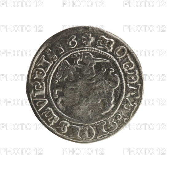 Lithuanian half-grosz, Sigismund I the Old (King of Poland; 1506–1548). Obverse: Pogon (Chaser)