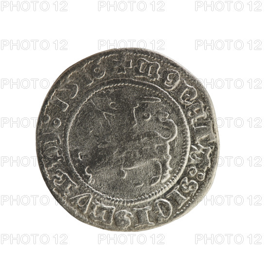 Lithuanian half-grosz, Sigismund I the Old (King of Poland; 1506–1548). Silver coin (1516).